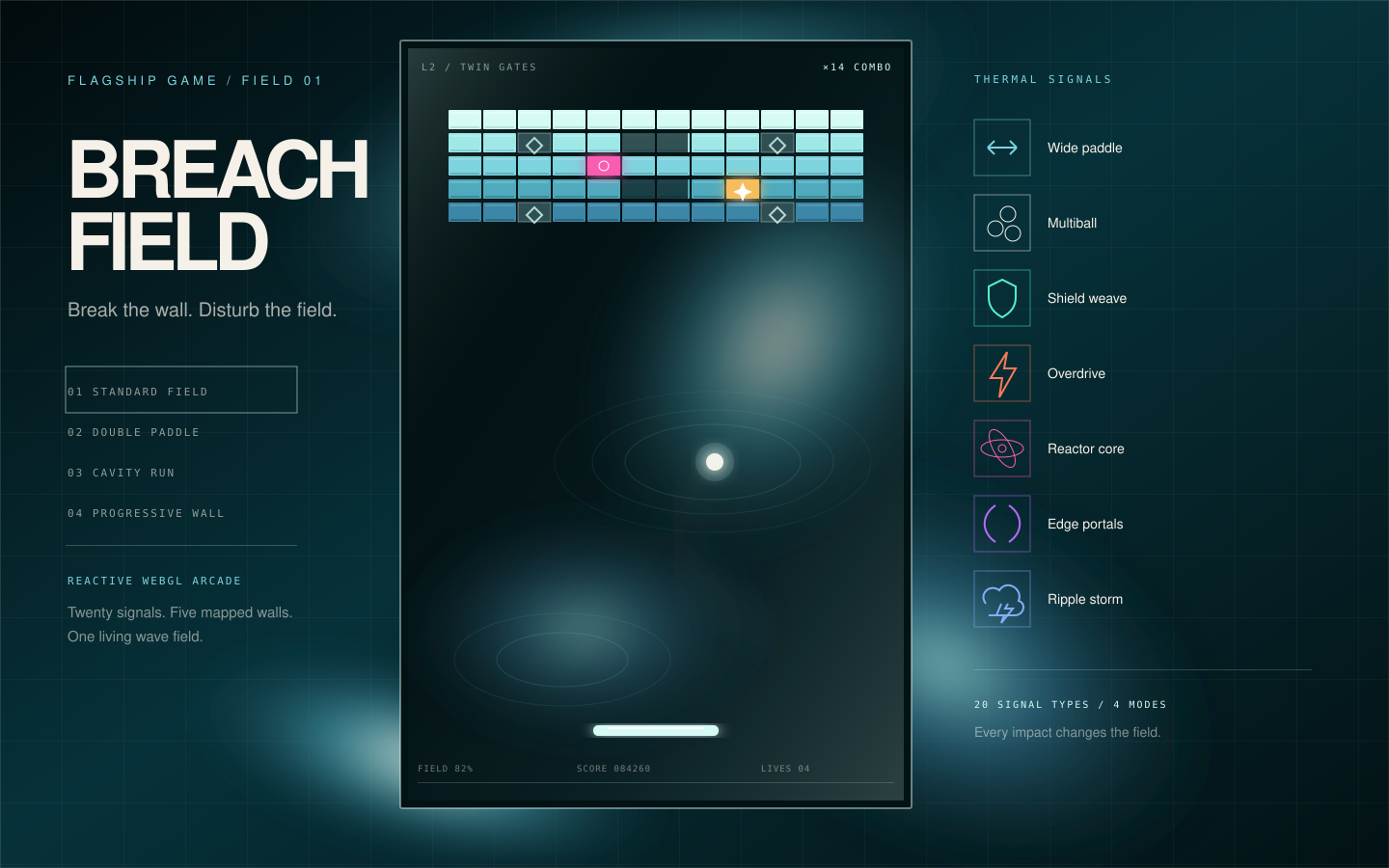 Breachfield running with its thermal liquid field, block wall, and game HUD